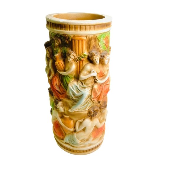Vintage Roman Bath Garden Chalk Ware Vase 11" x 4.5" - Picture 2 of 9